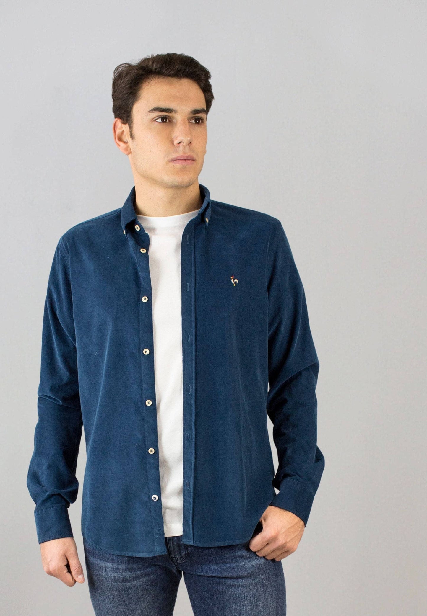 Petrol Micro-Corduroy Cotton Shirt
