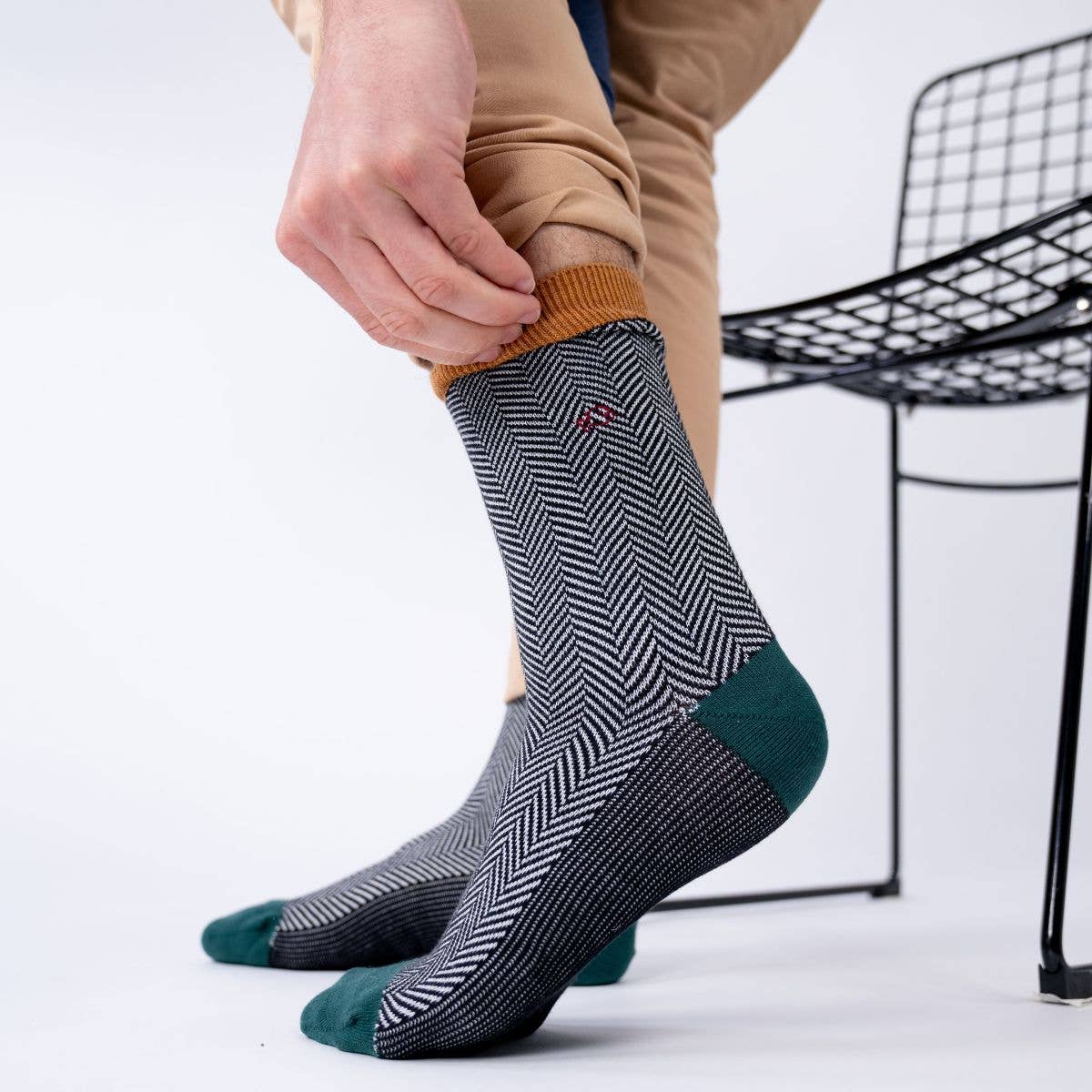 Green and Mustard Herringbone Socks