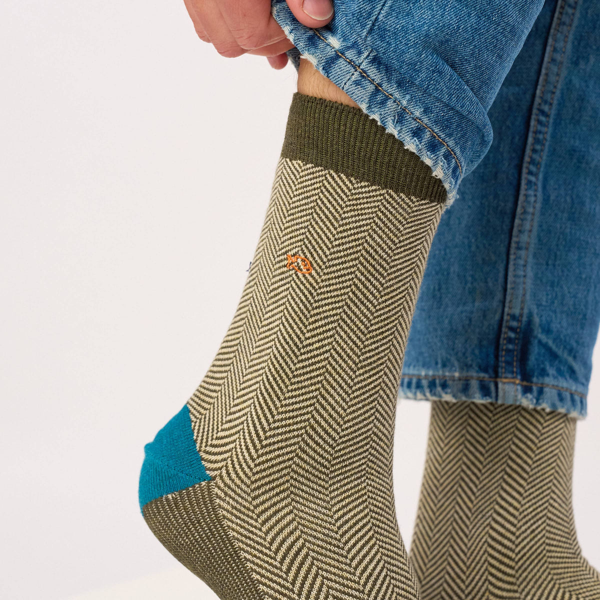 Blue, Beige and Brown Herringbone Socks