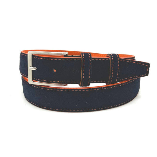 Navy Blue Suede & Leather Belt