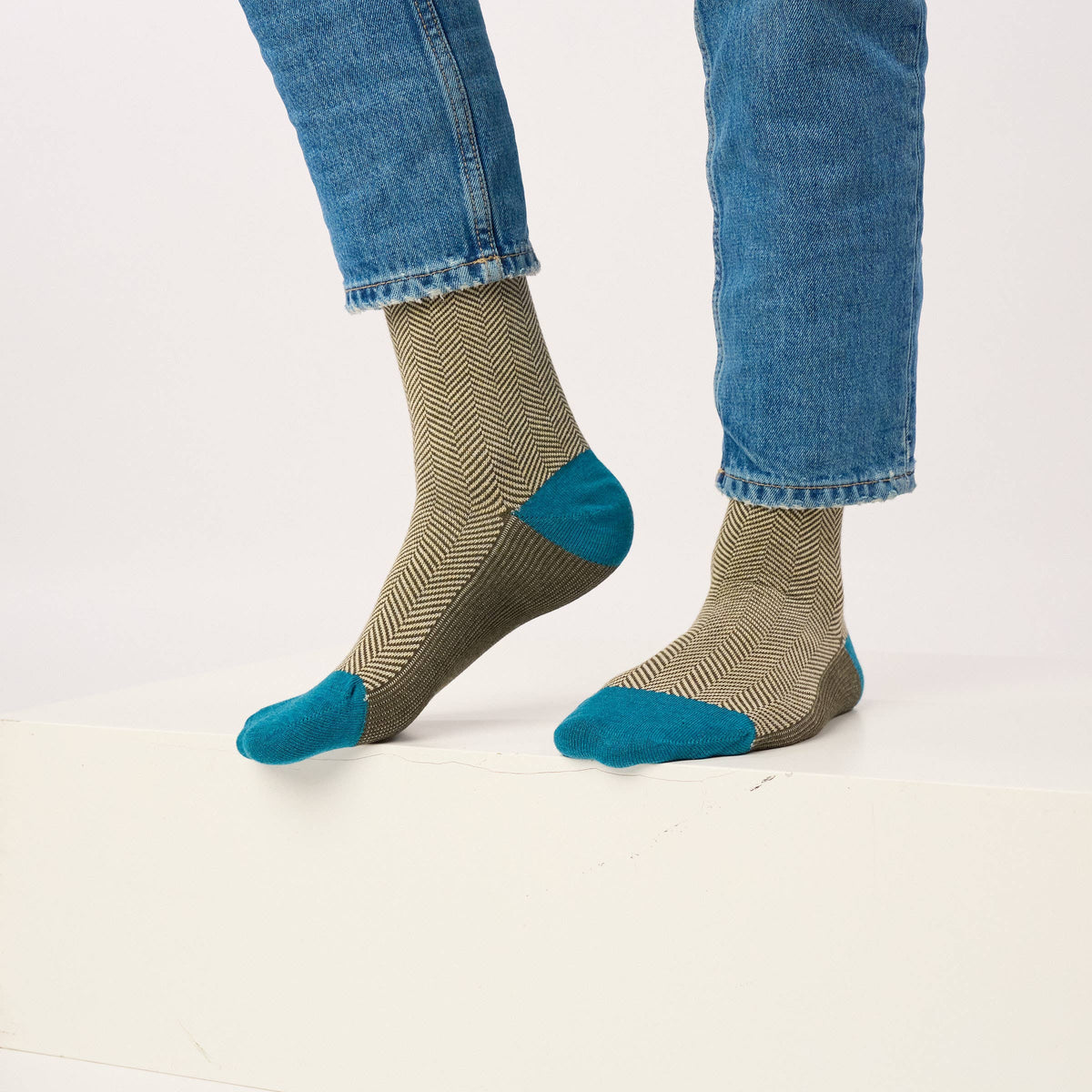 Blue, Beige and Brown Herringbone Socks