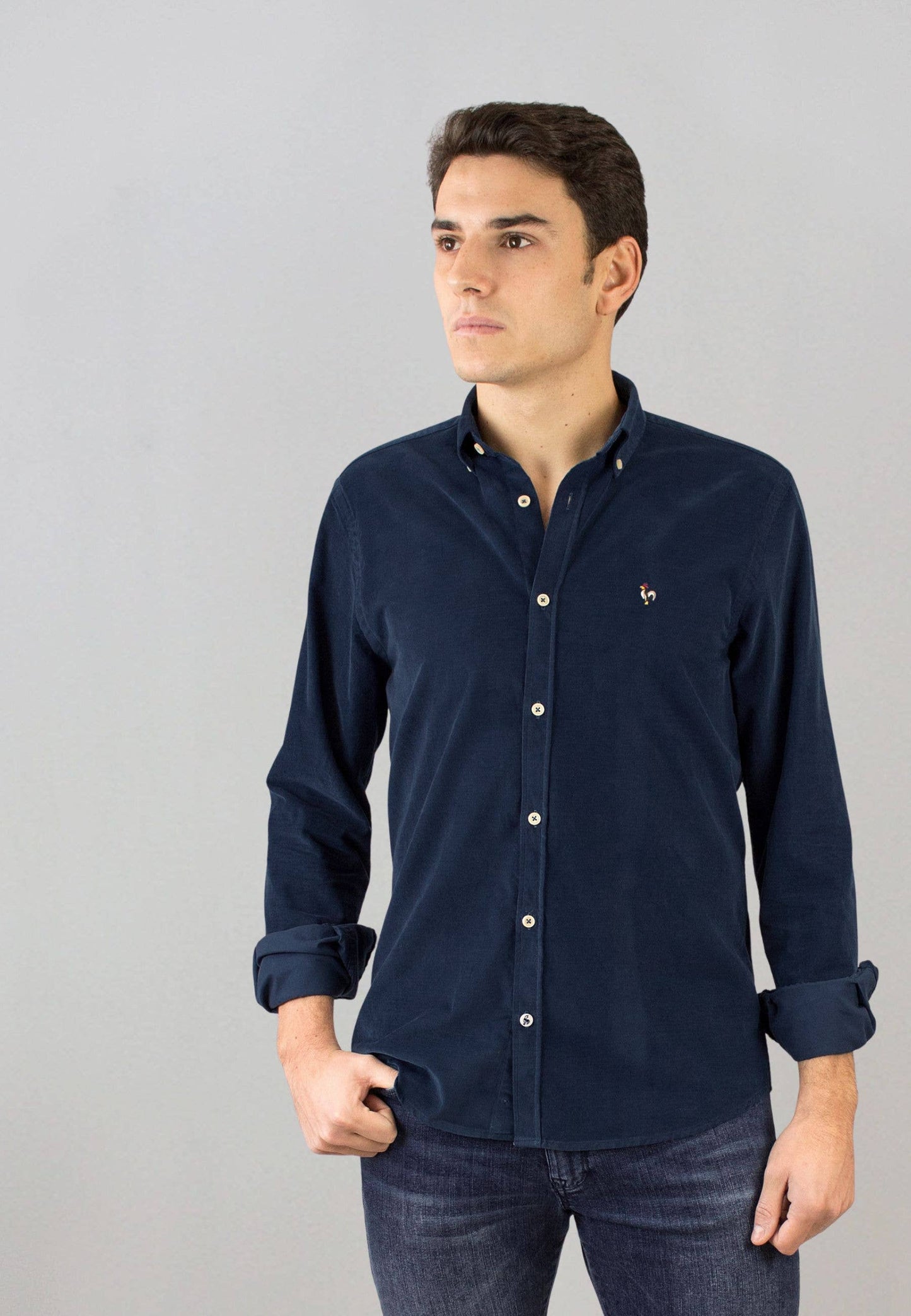 Navy micro-corduroy shirt