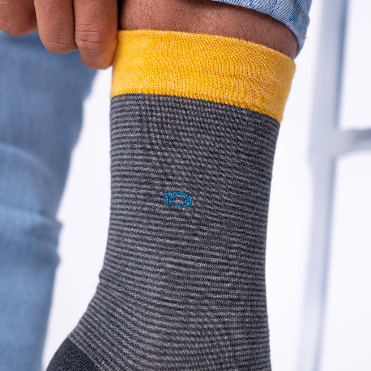 Grey and Yellow Striped Socks