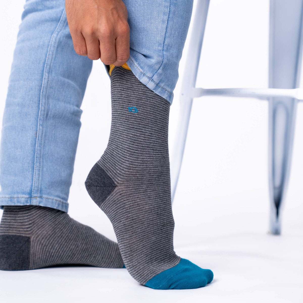 Grey and Yellow Striped Socks