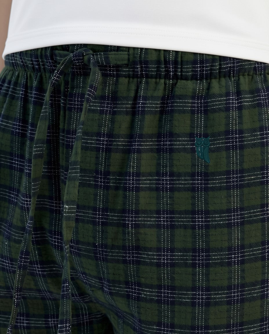 Brushed Cotton Green Check Loungers
