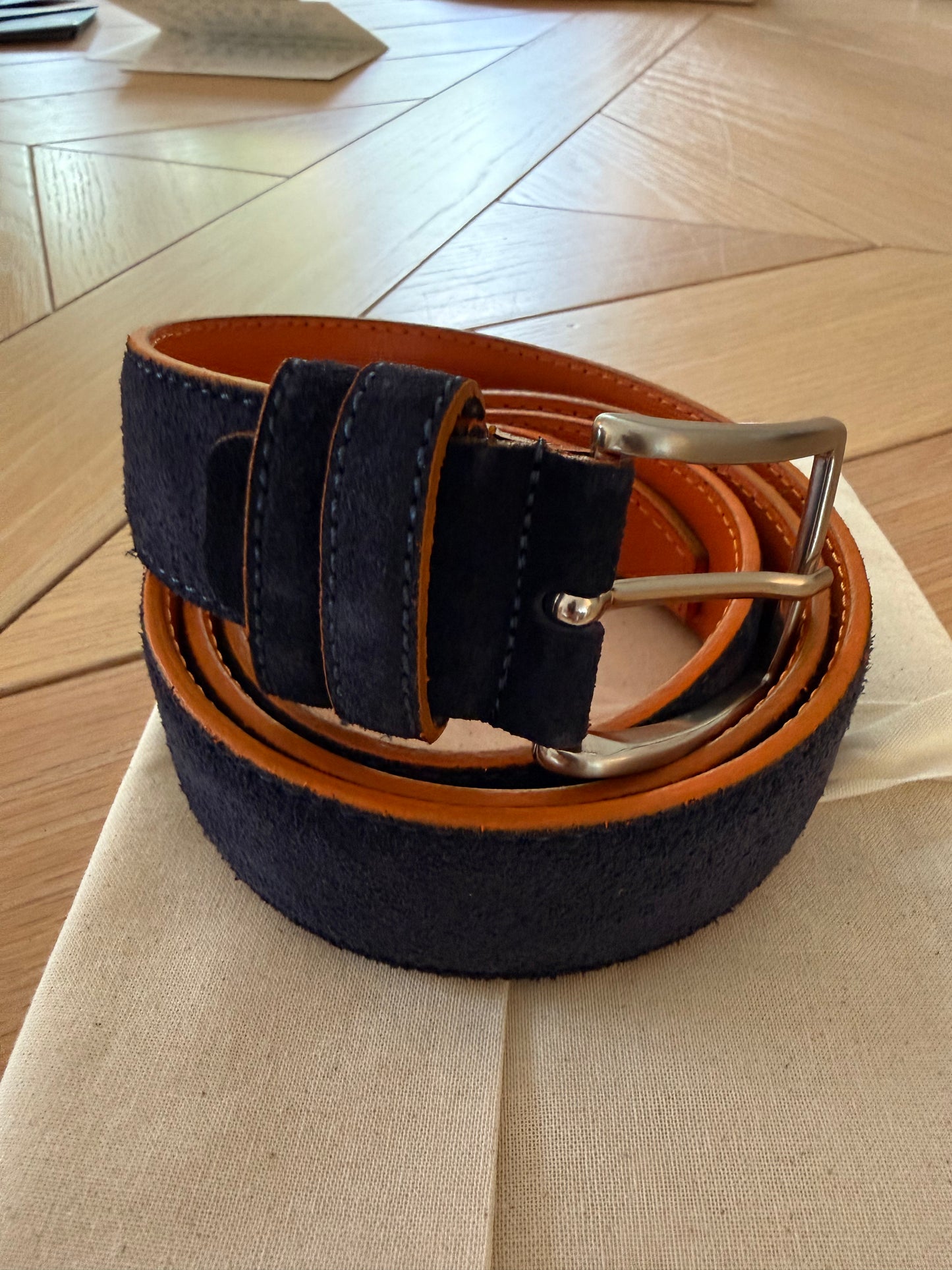 Navy Blue Suede & Leather Belt