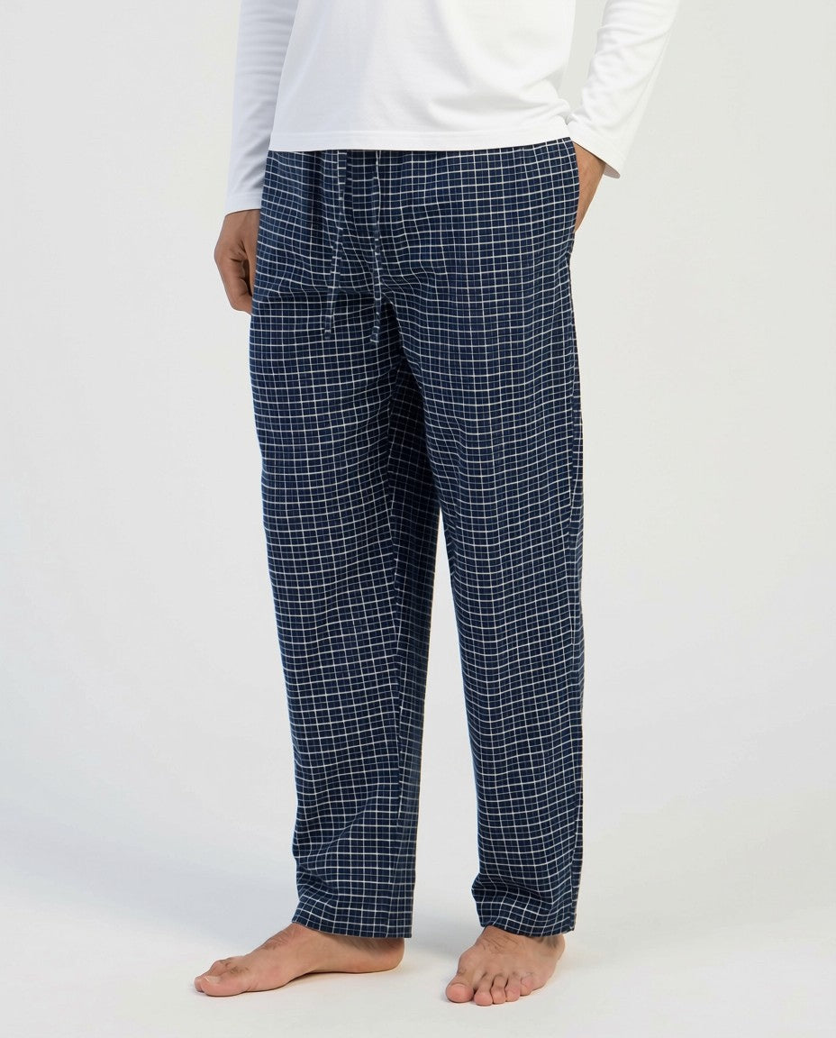 Brushed Cotton Navy Check Loungers