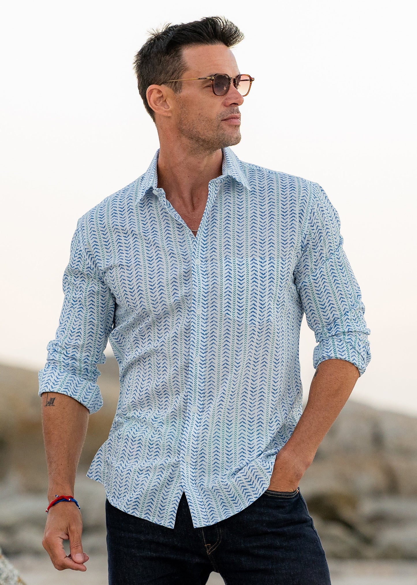 Jaipur Jive Organic Shirt in Blue & White