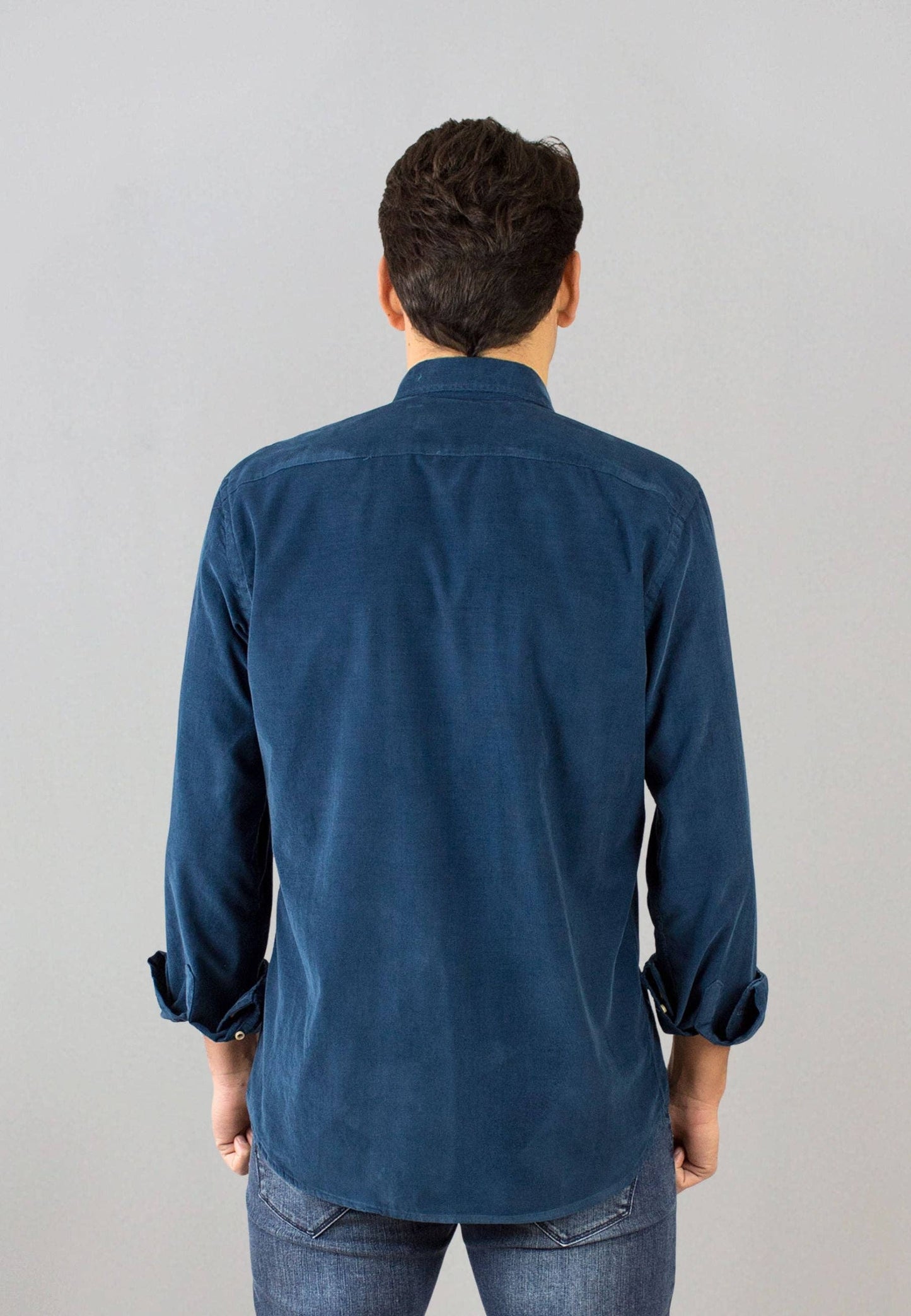 Petrol Micro-Corduroy Cotton Shirt