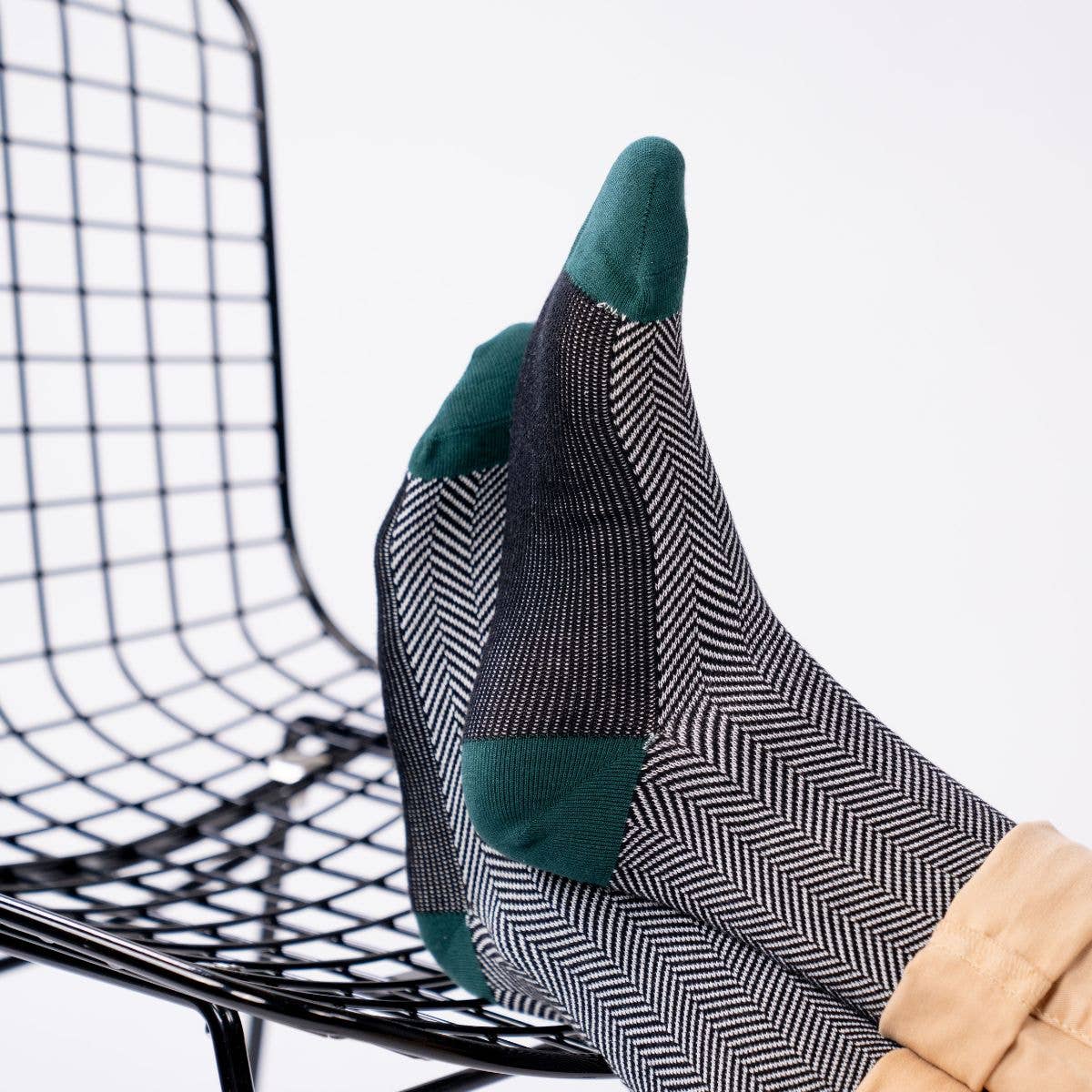 Green and Mustard Herringbone Socks