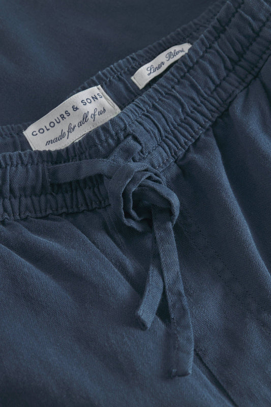 Cotton & Linen Drawstring Shorts in Navy
