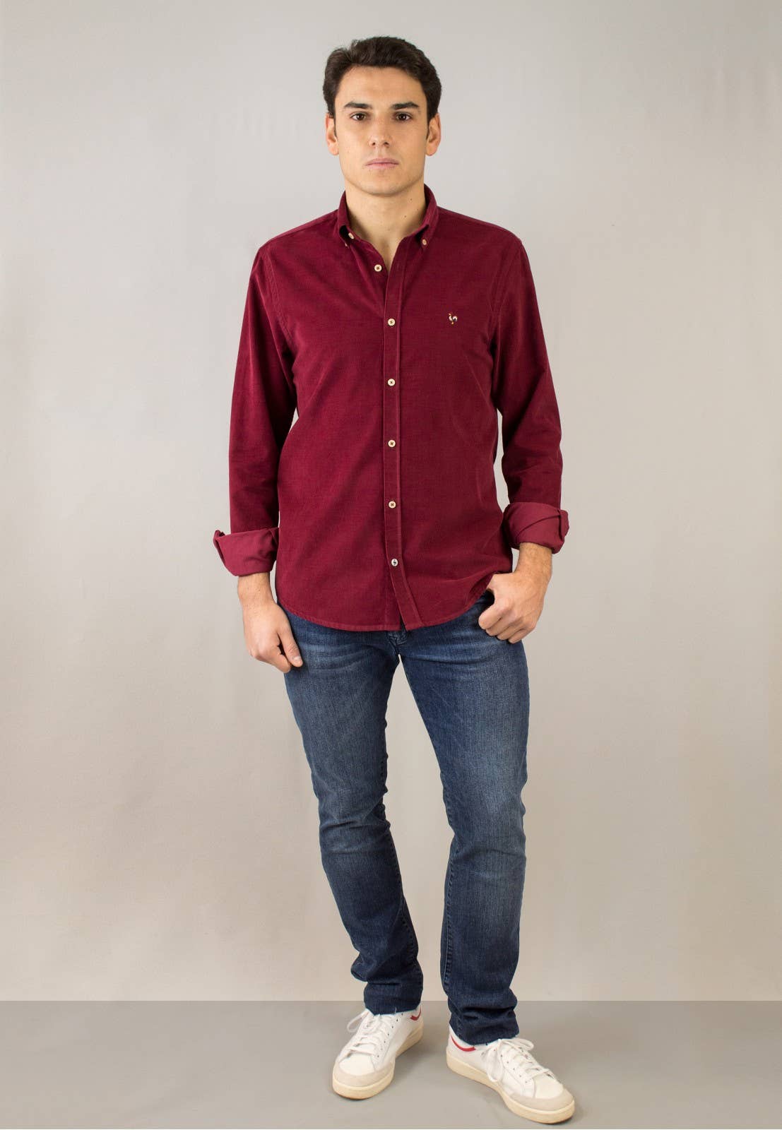 Merlot Micro-Corduroy Cotton Shirt