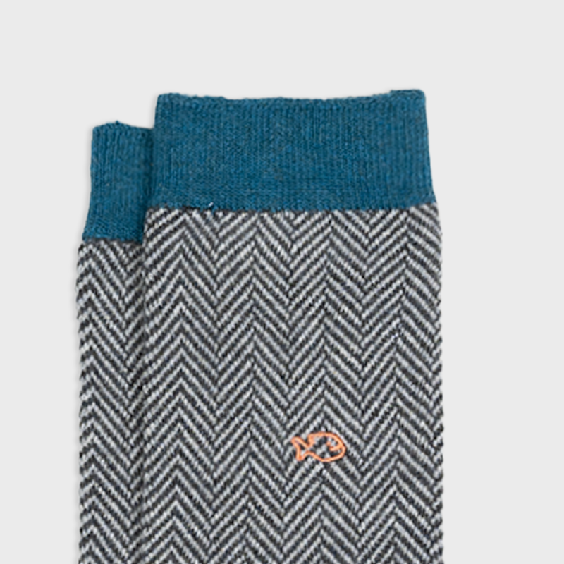 Grey, Orange and Blue Herringbone Socks