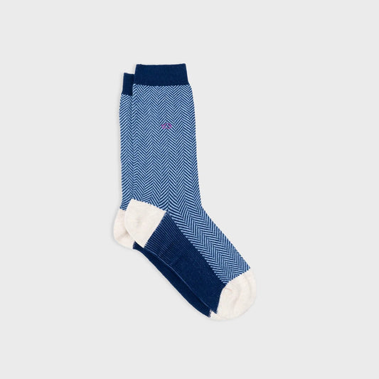 Blue and Ecru Herringbone Socks