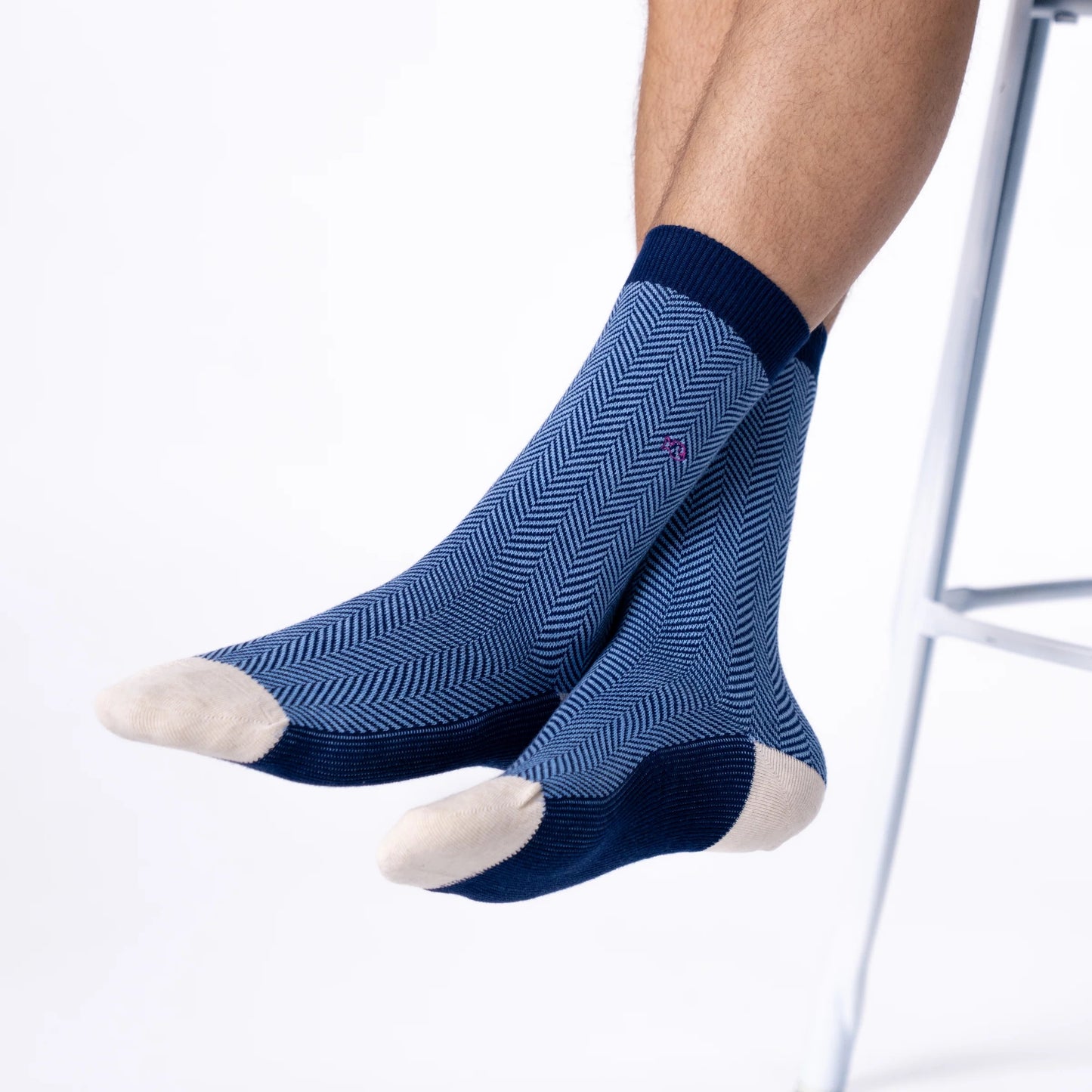 Blue and Ecru Herringbone Socks