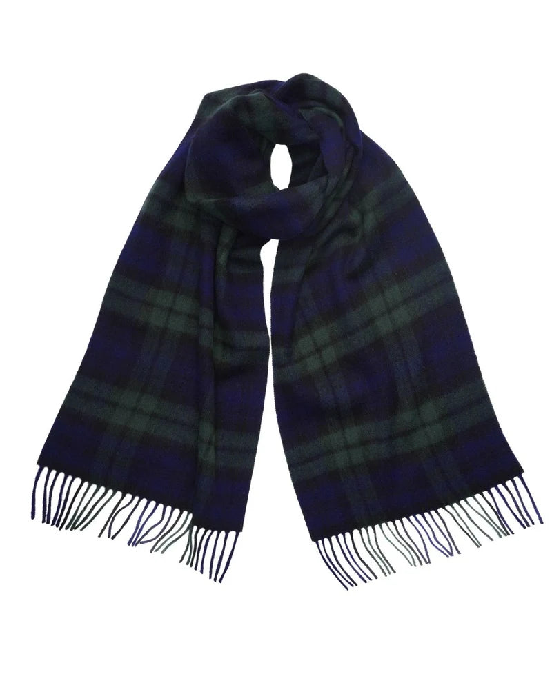 Lambswool Tartan Scarf in dark green, navy & black
